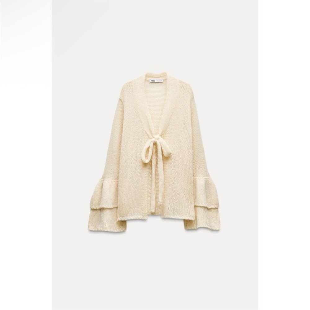 Zara Cream Knit Cardigan with Tie-Front - Picture 5 of 5